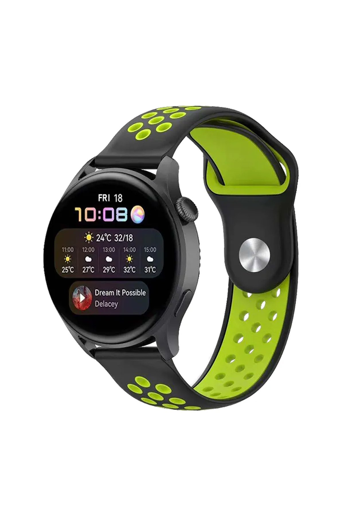 Watch 20mm Spor Delikli Kordon - Siyah-Yeşil Watch 20mm Spor Delikli Kordon - Siyah-Yeşil