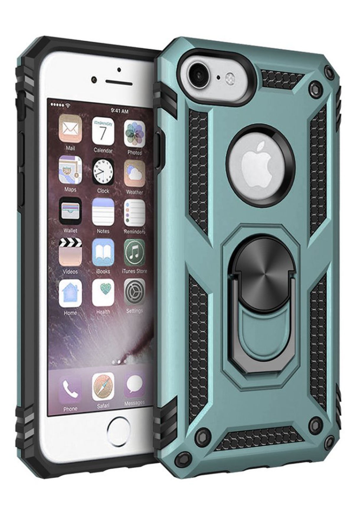 iPhone 7 Kılıf Sofya Yüzüklü Silikon Kapak - Yeşil iPhone 7 Kılıf Sofya Yüzüklü Silikon Kapak - Yeşil