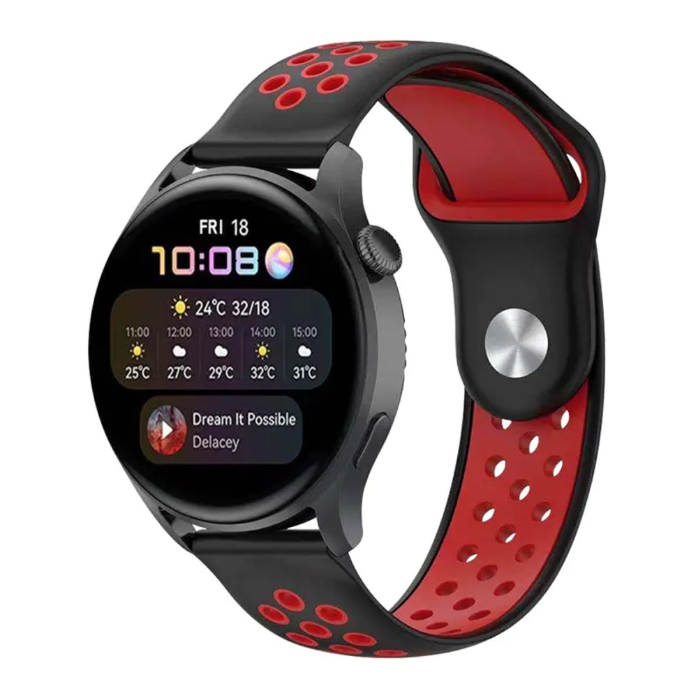  Watch 20mm Spor Delikli Kordon - Siyah-Kırmızı