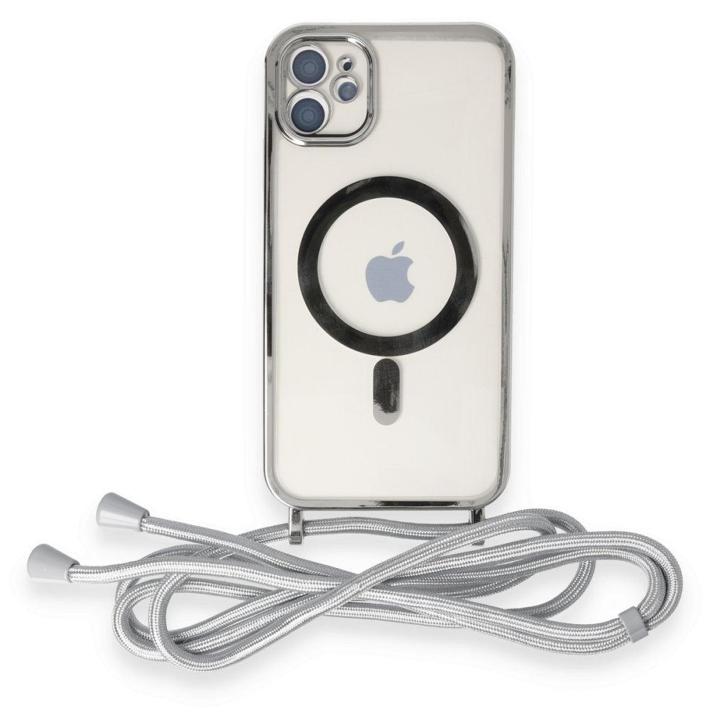  iPhone 11 Kılıf Divo Lazer Askılı Magsafe Kapak - Gümüş