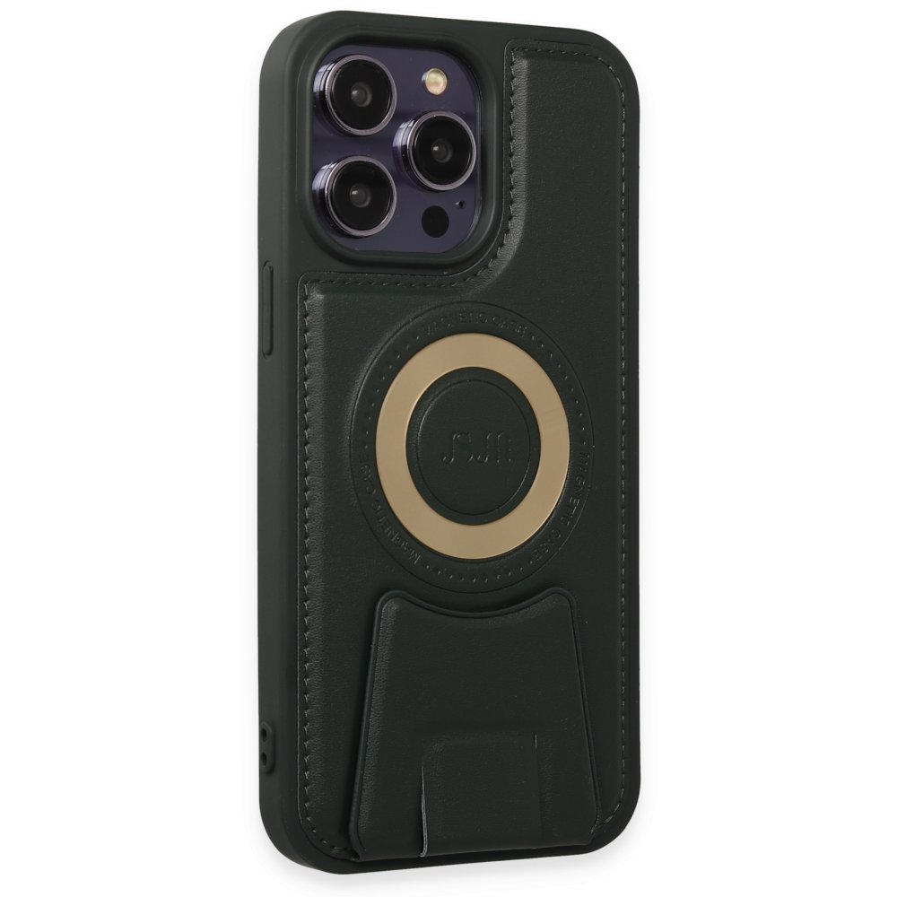  iPhone 13 Pro Max Kılıf Merkür Magneticsafe Standlı Kapak - Koyu Yeşil