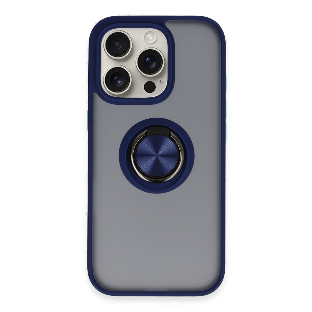  iPhone 16 Pro Kılıf Montreal Yüzüklü Silikon Kapak - Lacivert