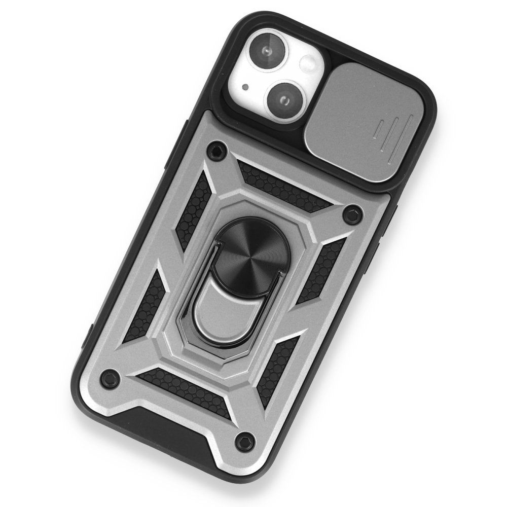  iPhone 13 Kılıf Pars Lens Yüzüklü Silikon - Gümüş