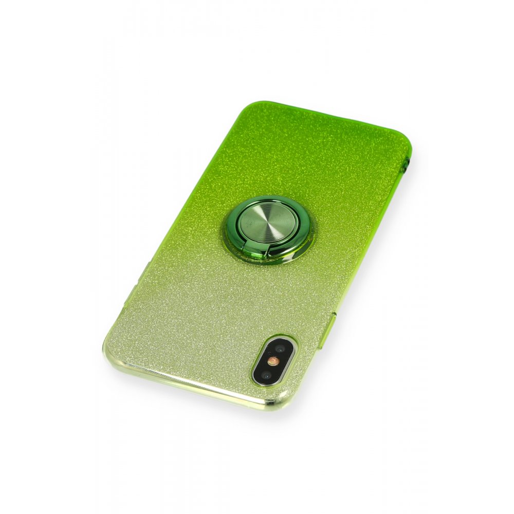iPhone XS Max Kılıf Simli Yüzüklü Silikon - Yeşil iPhone XS Max Kılıf Simli Yüzüklü Silikon - Yeşil