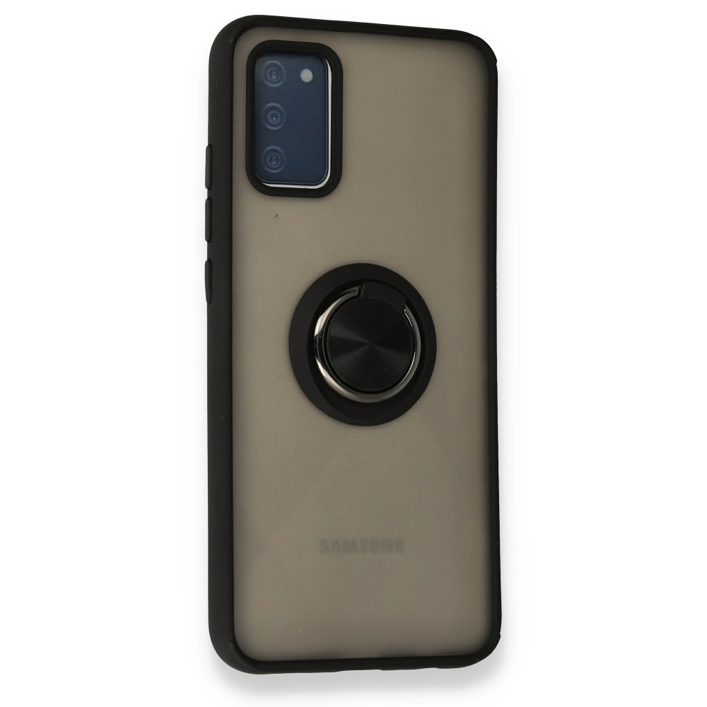  Samsung Galaxy A02S Kılıf Montreal Yüzüklü Silikon Kapak - Siyah