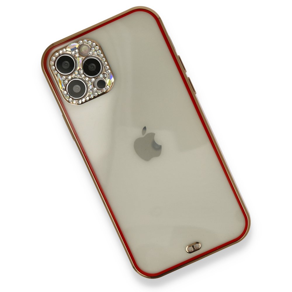  iPhone 12 Pro Max Kılıf Liva Taşlı Silikon - Kırmızı