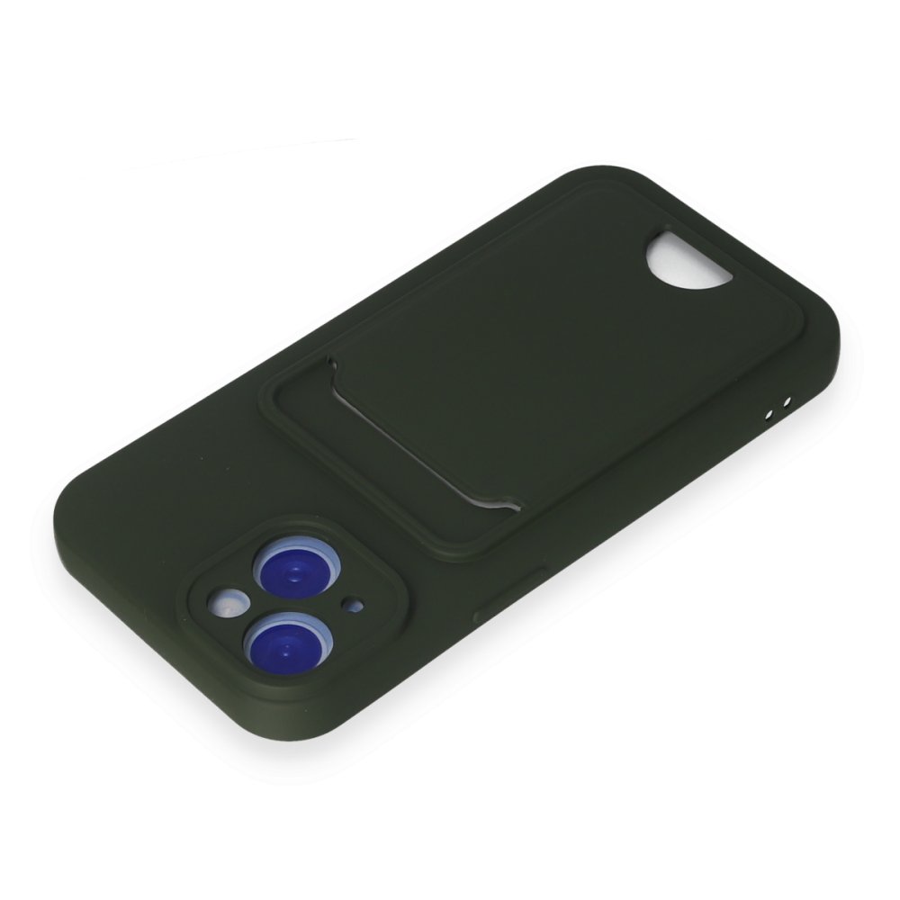  iPhone 14 Kılıf Kelvin Kartvizitli Silikon - Koyu Yeşil