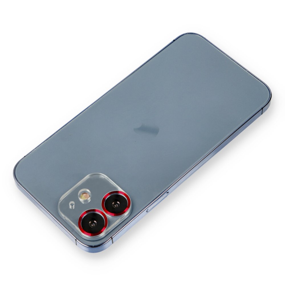  iPhone 12 Mini Metal Kamera Lens Koruma Cam - Kırmızı