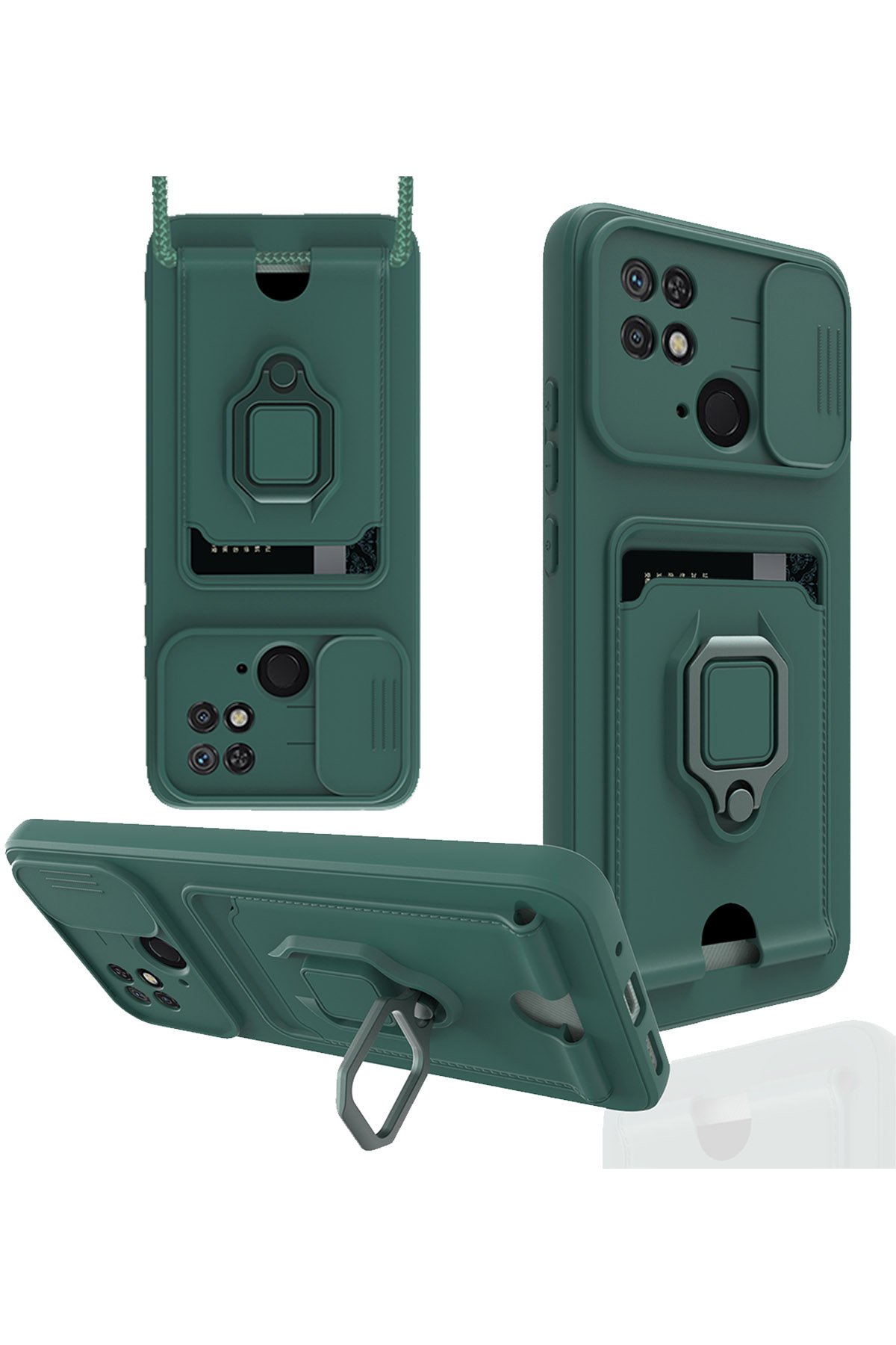 Redmi 10C Kılıf Zuma Kartvizitli Yüzüklü Silikon - Yeşil