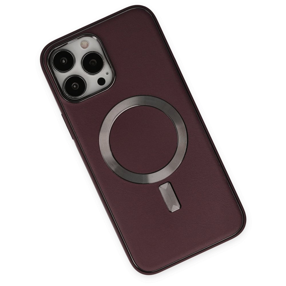  iPhone 13 Pro Kılıf Coco Deri Magneticsafe Silikon - Bordo