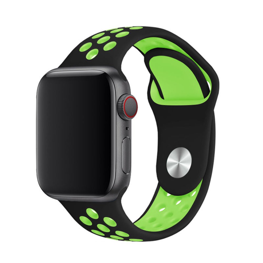  Apple Watch 41mm Spor Delikli Kordon - Siyah-Yeşil