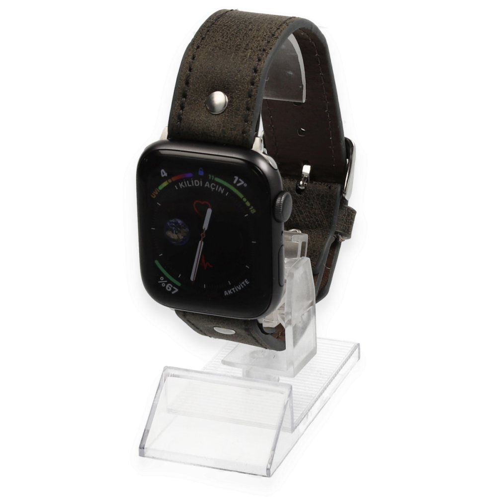 Apple Watch 45mm NL18 Deri Kordon - Kahverengi Apple Watch 45mm NL18 Deri Kordon - Kahverengi