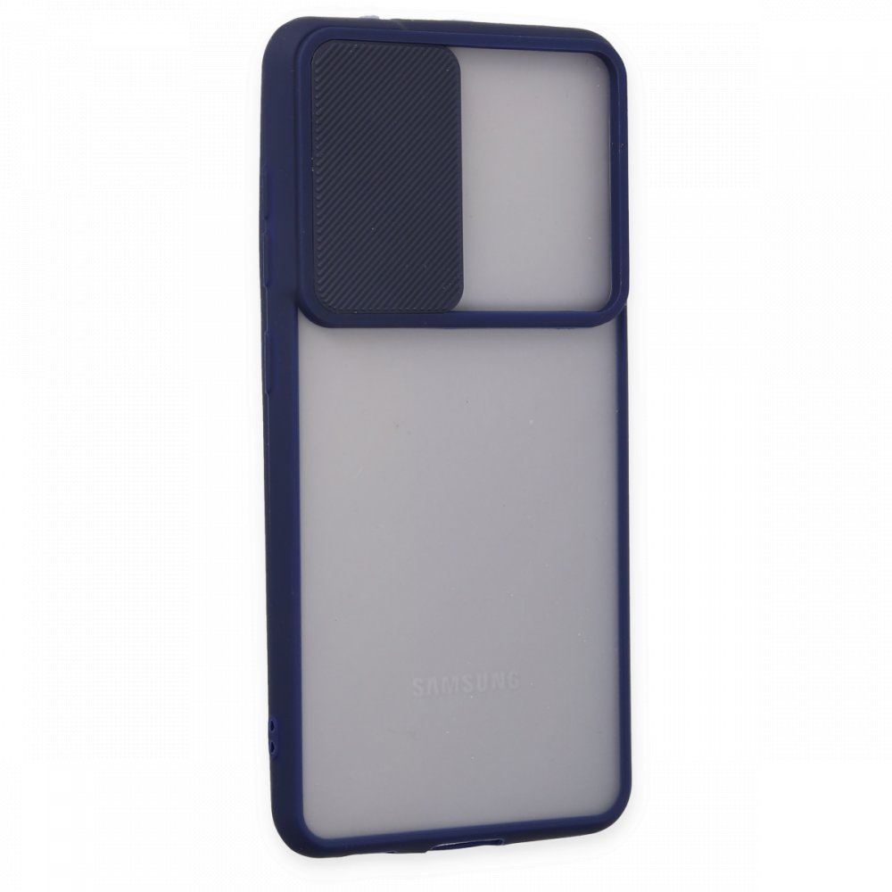  Samsung Galaxy S21 FE Kılıf Palm Buzlu Kamera Sürgülü Silikon - Lacivert