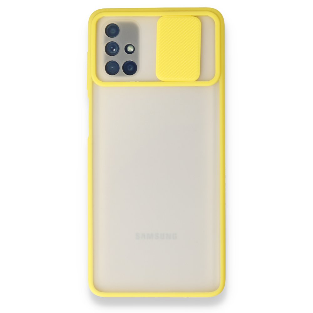  Samsung Galaxy M51 Kılıf Palm Buzlu Kamera Sürgülü Silikon - Sarı