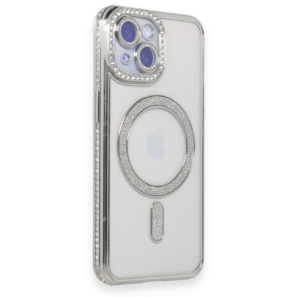  iPhone 15 Kılıf Joke Simli Magneticsafe Kılıf - Gümüş