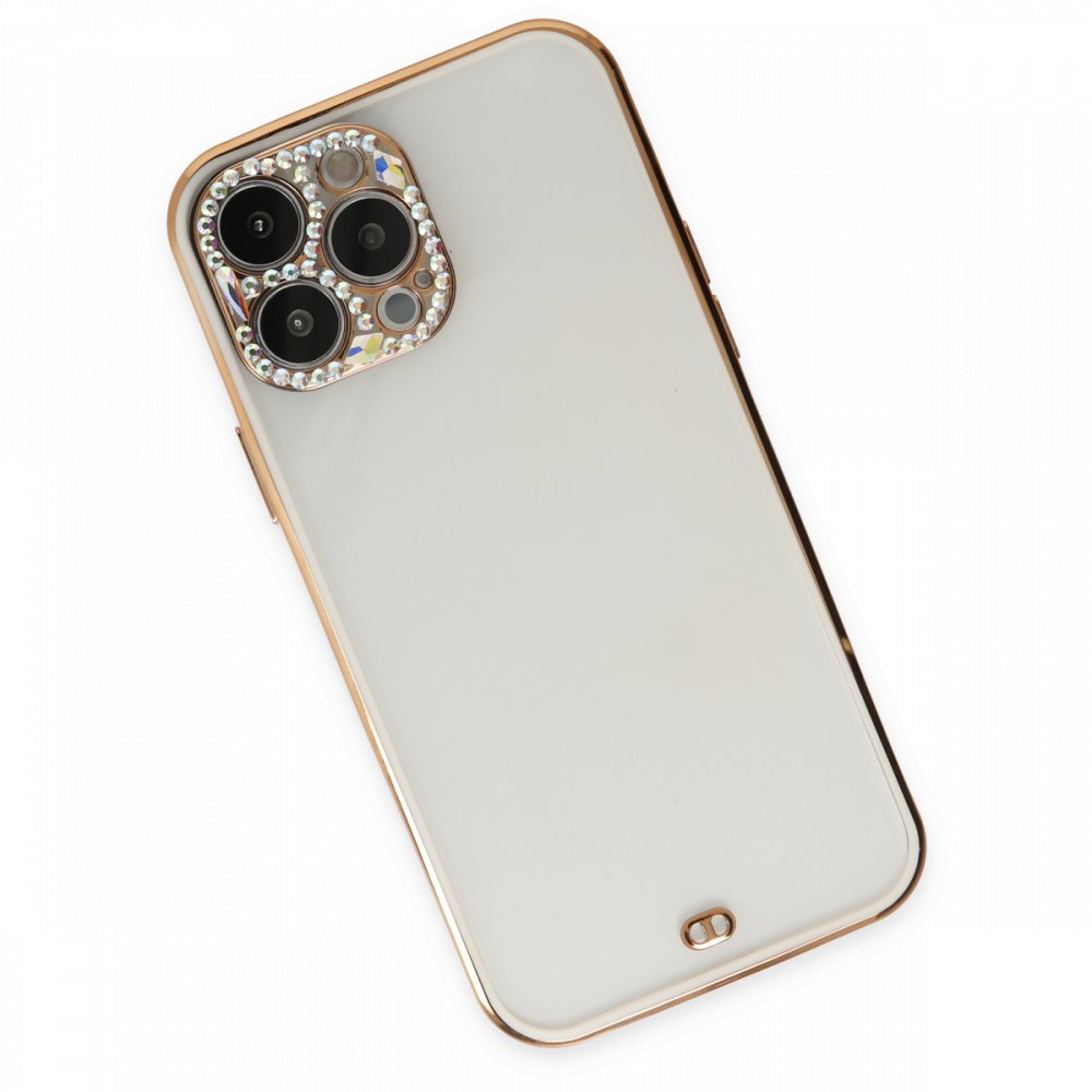  iPhone 13 Pro Kılıf Liva Taşlı Silikon - Beyaz