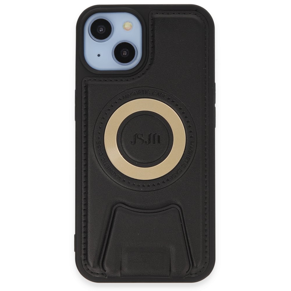  iPhone 14 Kılıf Merkür Magneticsafe Standlı Kapak - Siyah