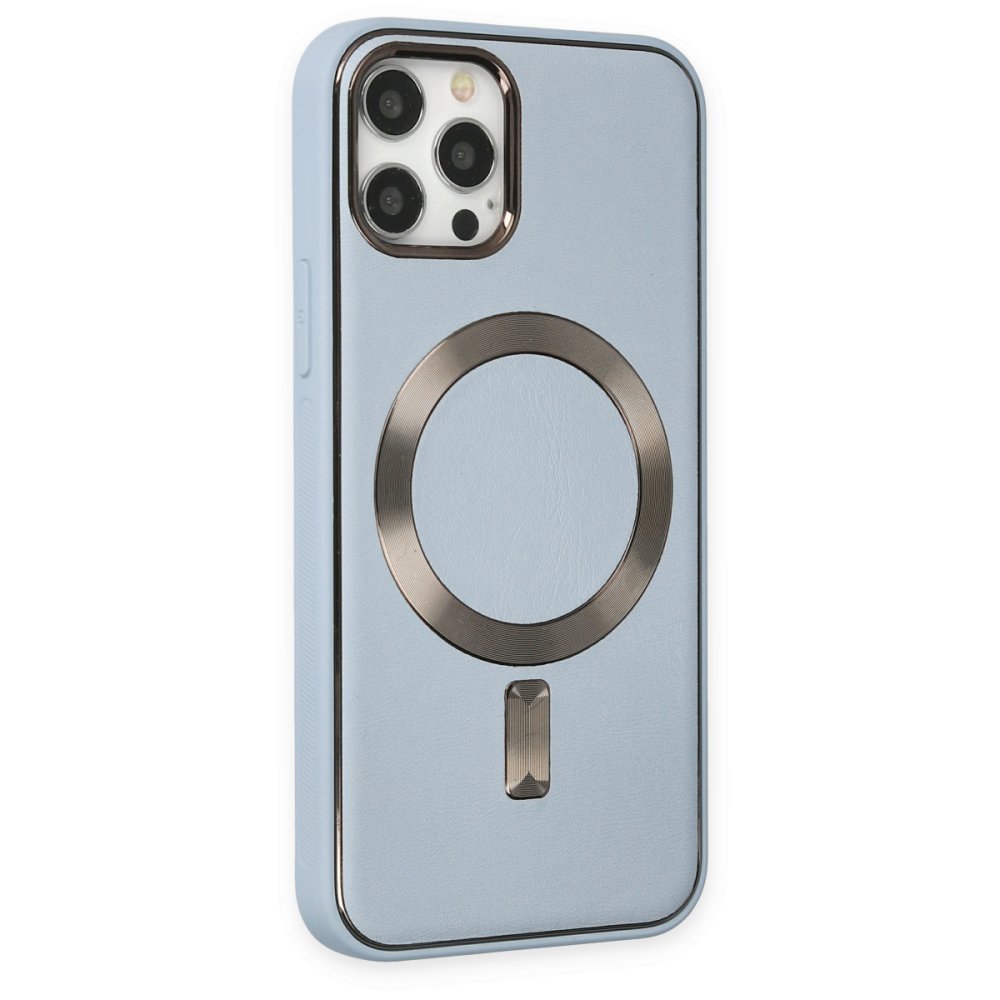  iPhone 12 Pro Max Kılıf Coco Deri Magneticsafe Silikon - Sierra Blue