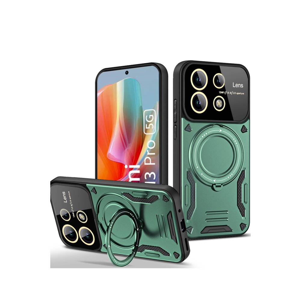 Redmi Note 13 Pro 5G Kılıf Joy Lens Standlı Kapak - Koyu Yeşil Redmi Note 13 Pro 5G Kılıf Joy Lens Standlı Kapak - Koyu Yeşil