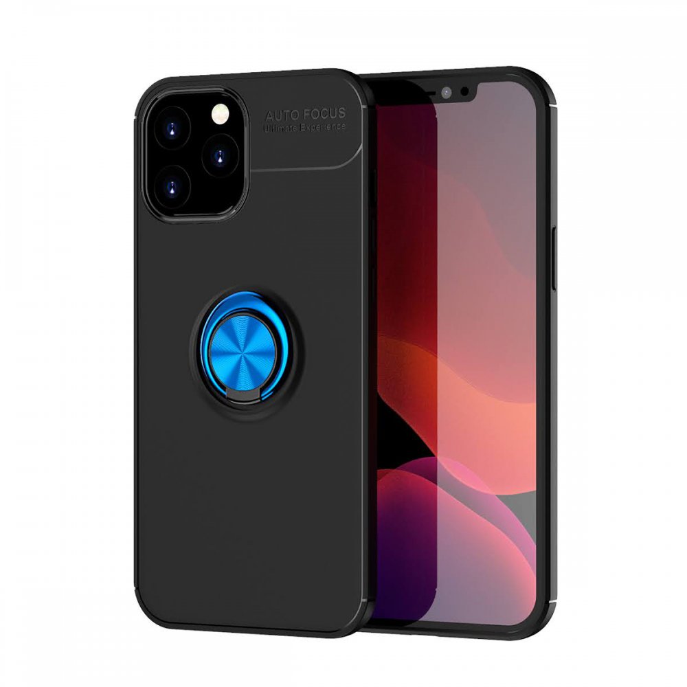  iPhone 12 Pro Max Kılıf Range Yüzüklü Silikon - Siyah-Mavi