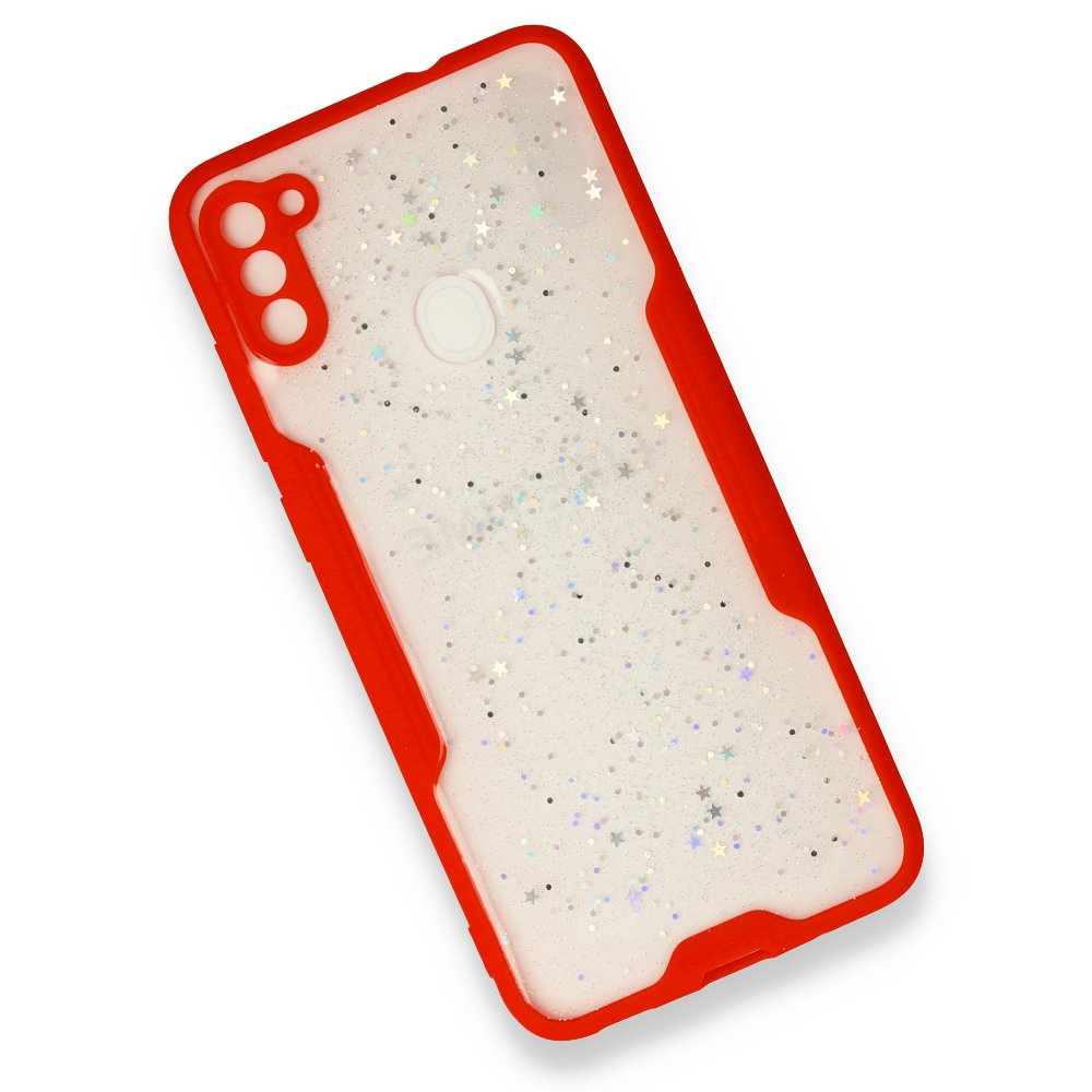  Samsung Galaxy M11 Kılıf Platin Simli Silikon - Kırmızı