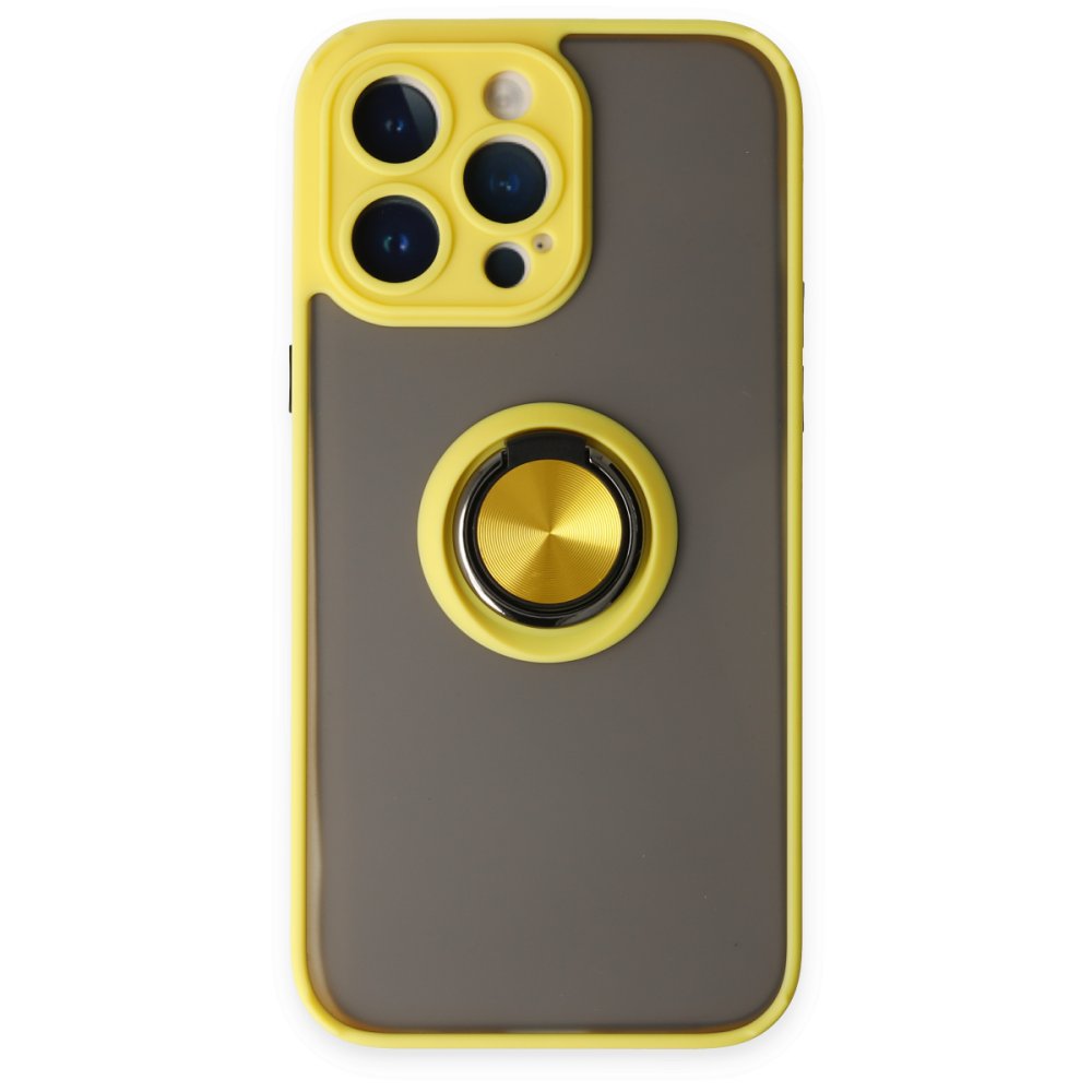 iPhone 14 Pro Kılıf Montreal Yüzüklü Silikon Kapak - Sarı  iPhone 14 Pro Kılıf Montreal Yüzüklü Silikon Kapak - Sarı