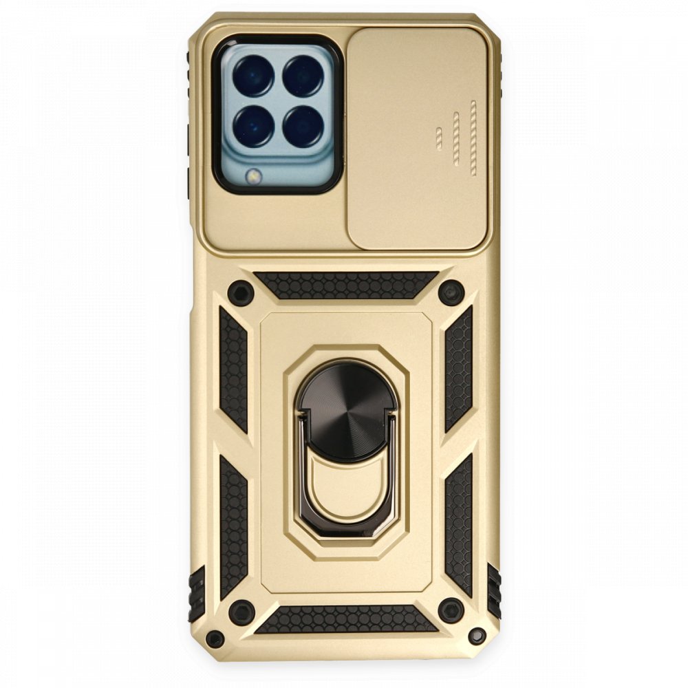  Samsung Galaxy M33 Kılıf Pars Lens Yüzüklü Silikon - Gold