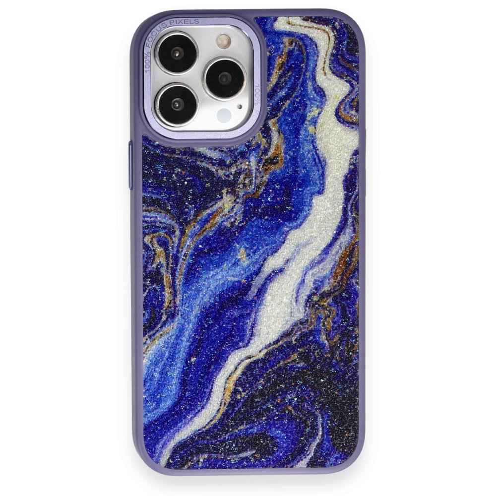  iPhone 12 Pro Max Kılıf Moda Simli Kapak - Mavi