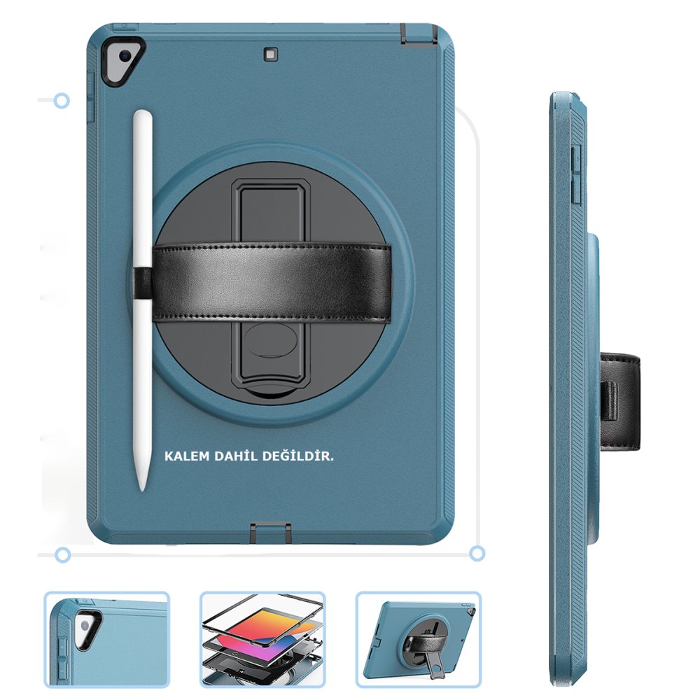  iPad 10.2 (7.nesil) Kılıf Hand Strap Tablet Kılıfı - Turkuaz