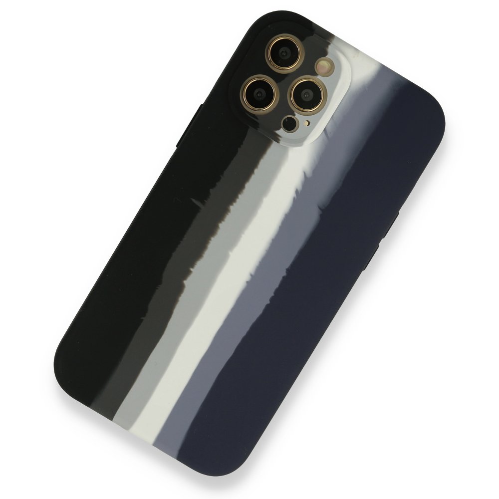  iPhone 12 Pro Kılıf Ebruli Lansman Silikon - Siyah-Lacivert