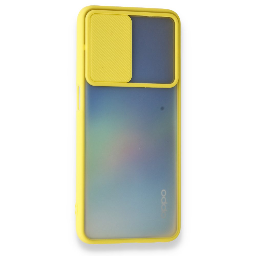 Oppo A54 4G Kılıf Palm Buzlu Kamera Sürgülü Silikon - Sarı Oppo A54 4G Kılıf Palm Buzlu Kamera Sürgülü Silikon - Sarı