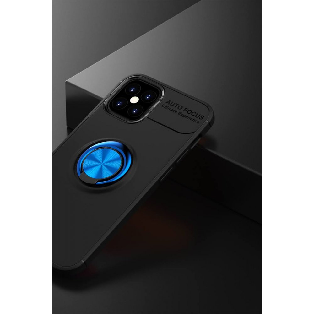 iPhone 12 Mini Kılıf Range Yüzüklü Silikon - Siyah-Mavi  iPhone 12 Mini Kılıf Range Yüzüklü Silikon - Siyah-Mavi