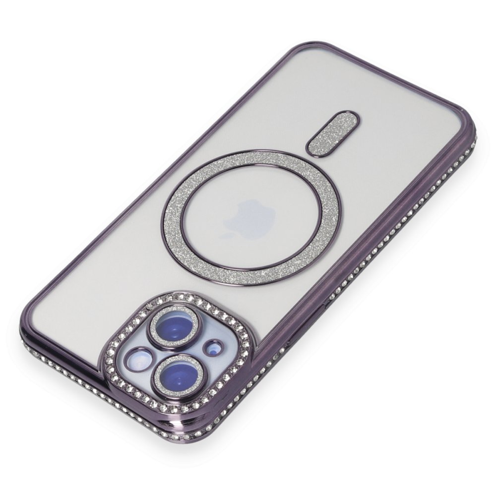  iPhone 15 Kılıf Joke Simli Magneticsafe Kılıf - Derin Mor