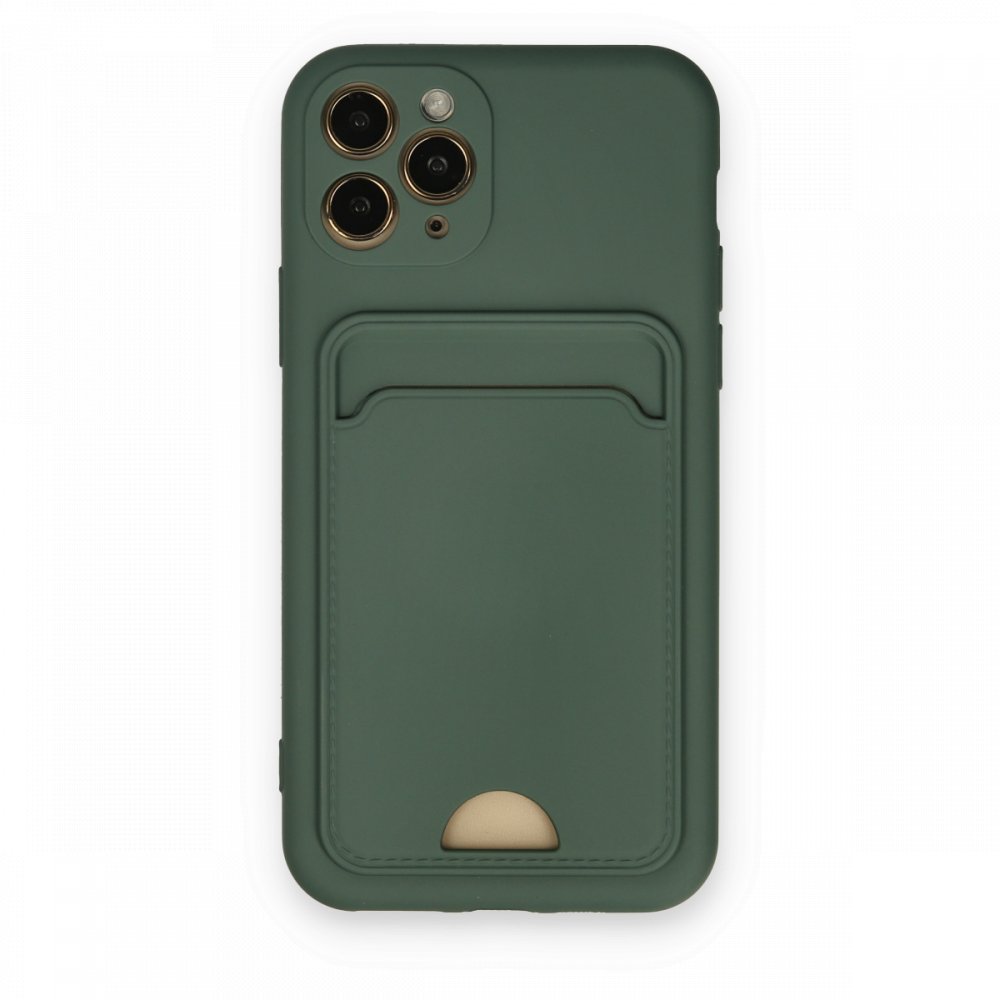  iPhone 11 Pro Kılıf Kelvin Kartvizitli Silikon - Koyu Yeşil
