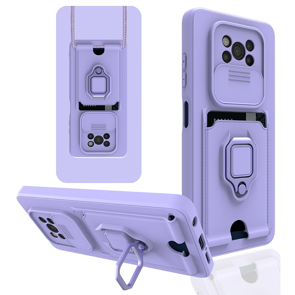  Xiaomi Pocophone X3 Kılıf Zuma Kartvizitli Yüzüklü Silikon - Lila