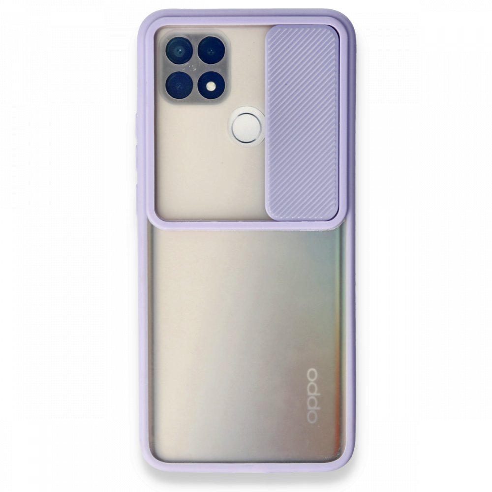 Oppo A15 Kılıf Palm Buzlu Kamera Sürgülü Silikon - Lila Oppo A15 Kılıf Palm Buzlu Kamera Sürgülü Silikon - Lila