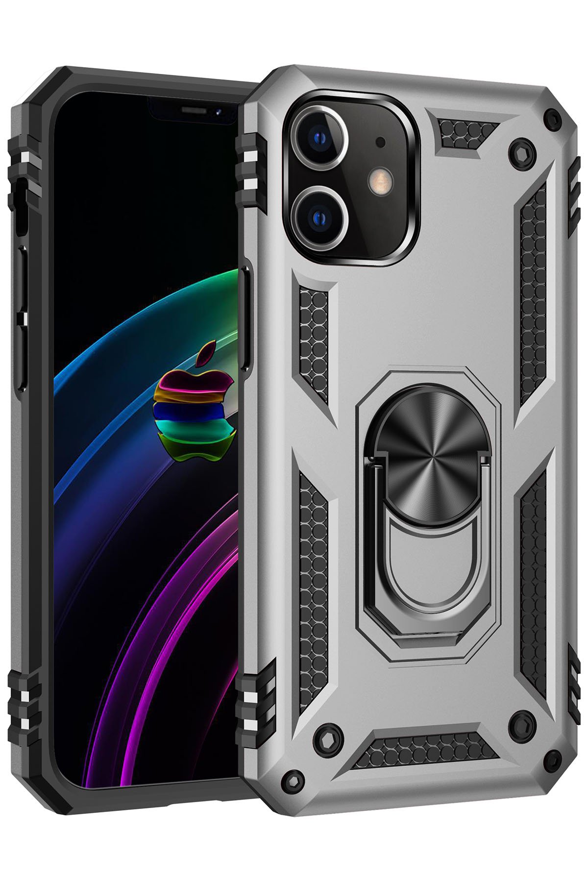  iPhone 12 Mini Kılıf Sofya Yüzüklü Silikon Kapak - Gümüş