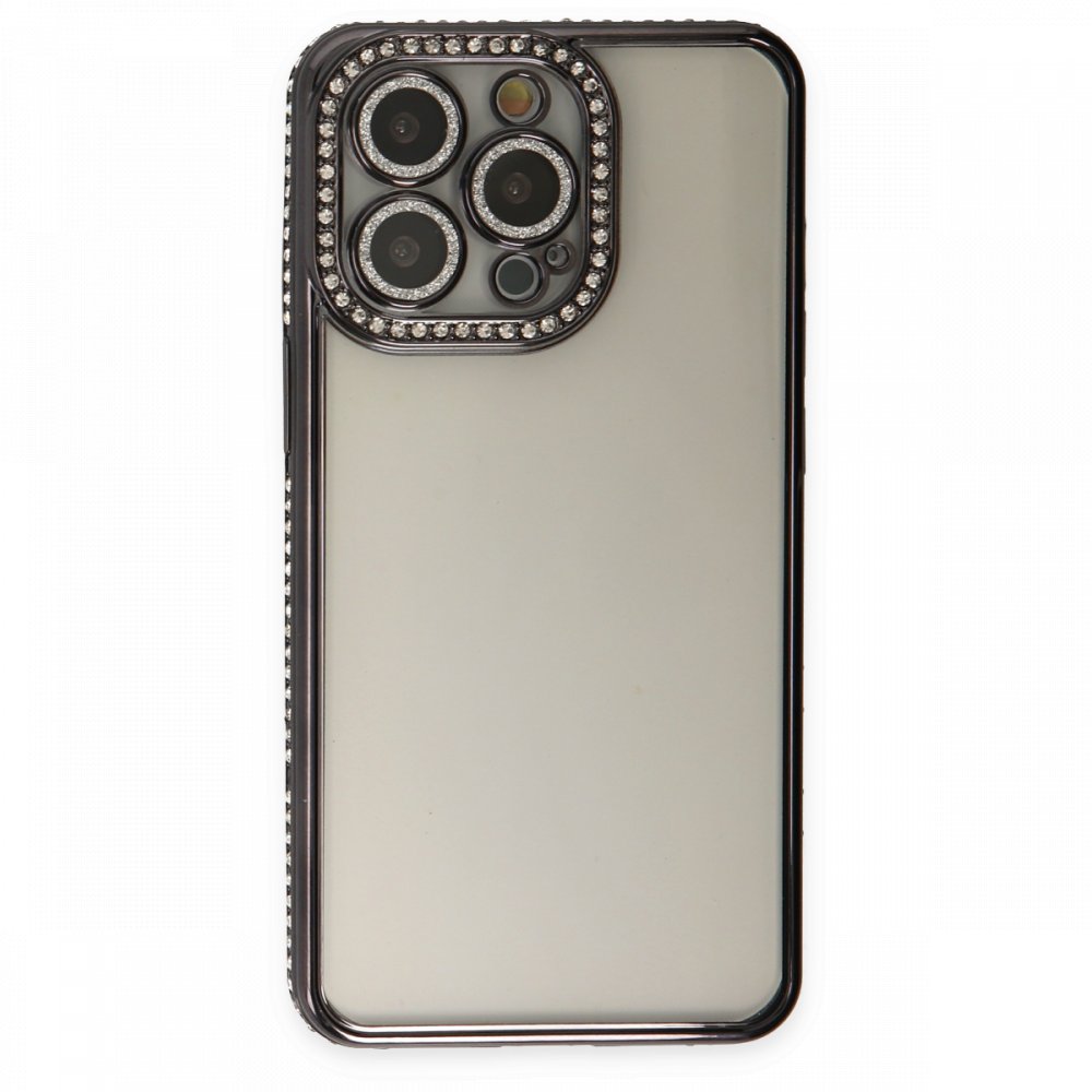  iPhone 13 Pro Kılıf Joke Taşlı Silikon - Siyah
