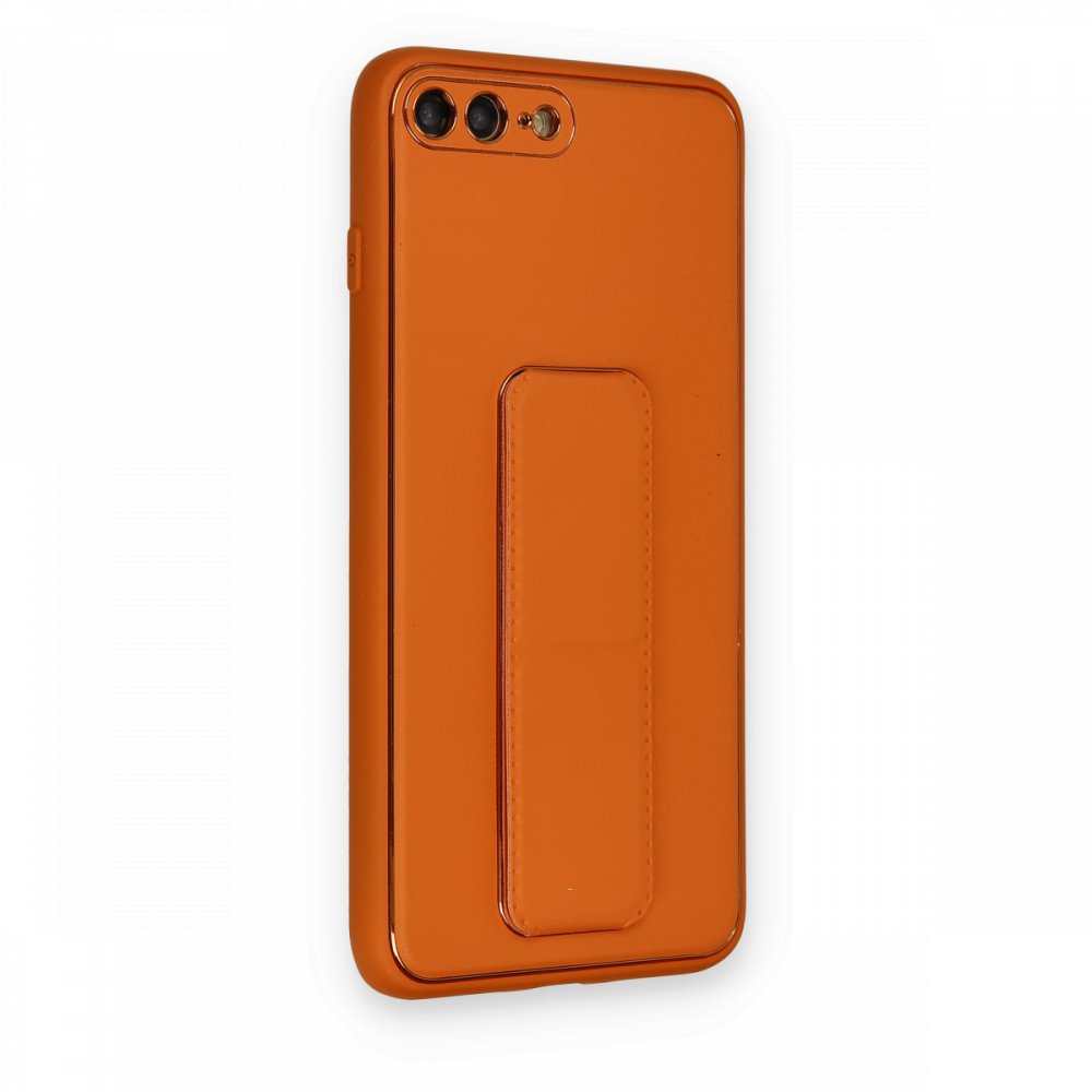  iPhone 8 Plus Kılıf Coco Deri Standlı Kapak - Turuncu