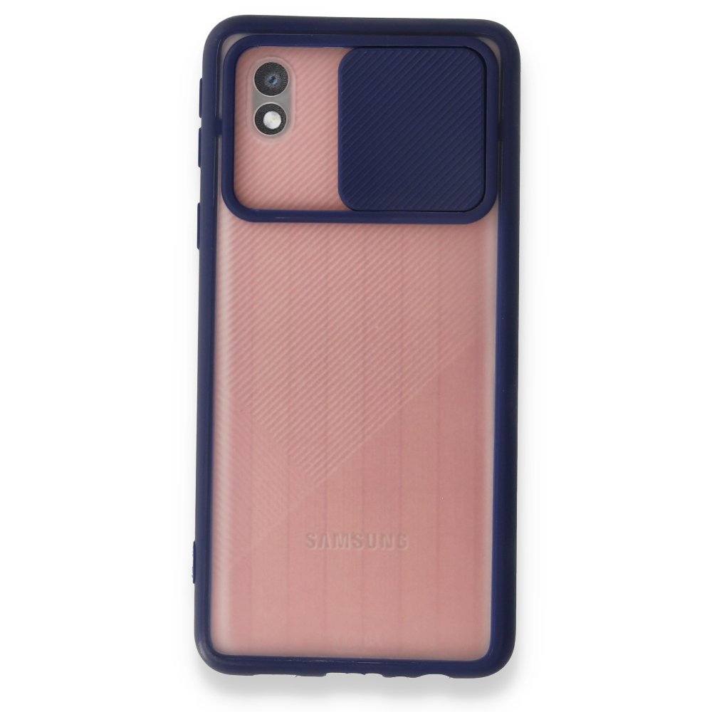  Samsung Galaxy A01 Core Kılıf Palm Buzlu Kamera Sürgülü Silikon - Lacivert