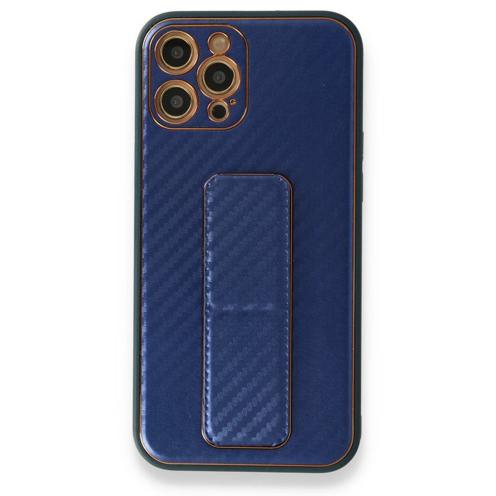 iPhone 12 Pro Max Kılıf Coco Karbon Standlı Kapak - Mavi