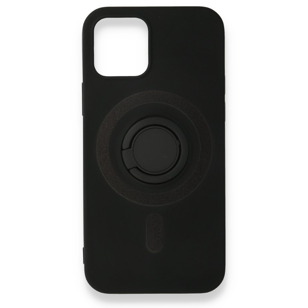  iPhone 12 Kılıf Viktor Yüzüklü Silikon - Siyah