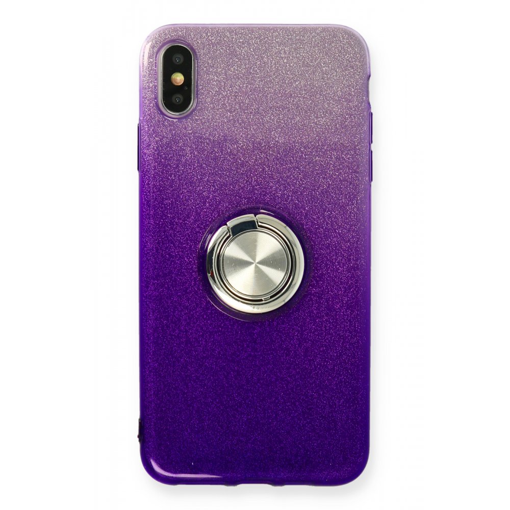 iPhone XS Max Kılıf Simli Yüzüklü Silikon - Mor iPhone XS Max Kılıf Simli Yüzüklü Silikon - Mor