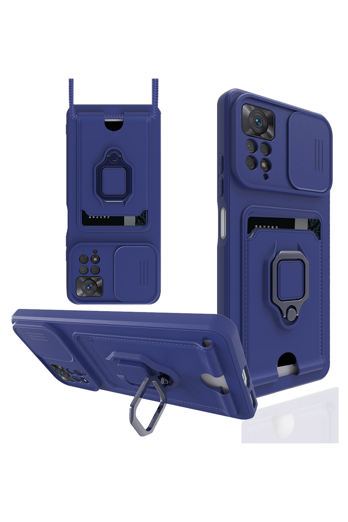 Redmi Note 12 Pro 4G Kılıf Zuma Kartvizitli Yüzüklü Silikon - Lacivert