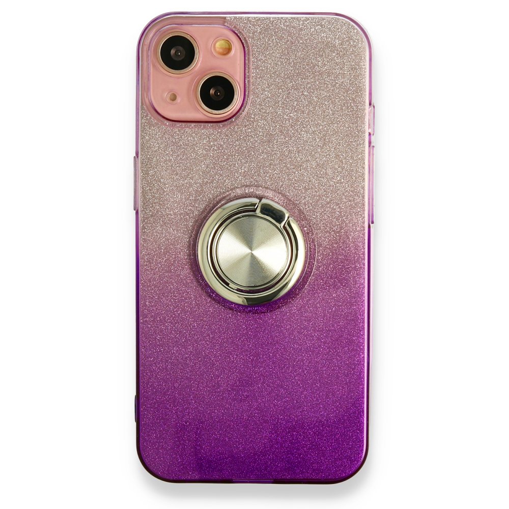  iPhone 13 Kılıf Simli Yüzüklü Silikon - Mor