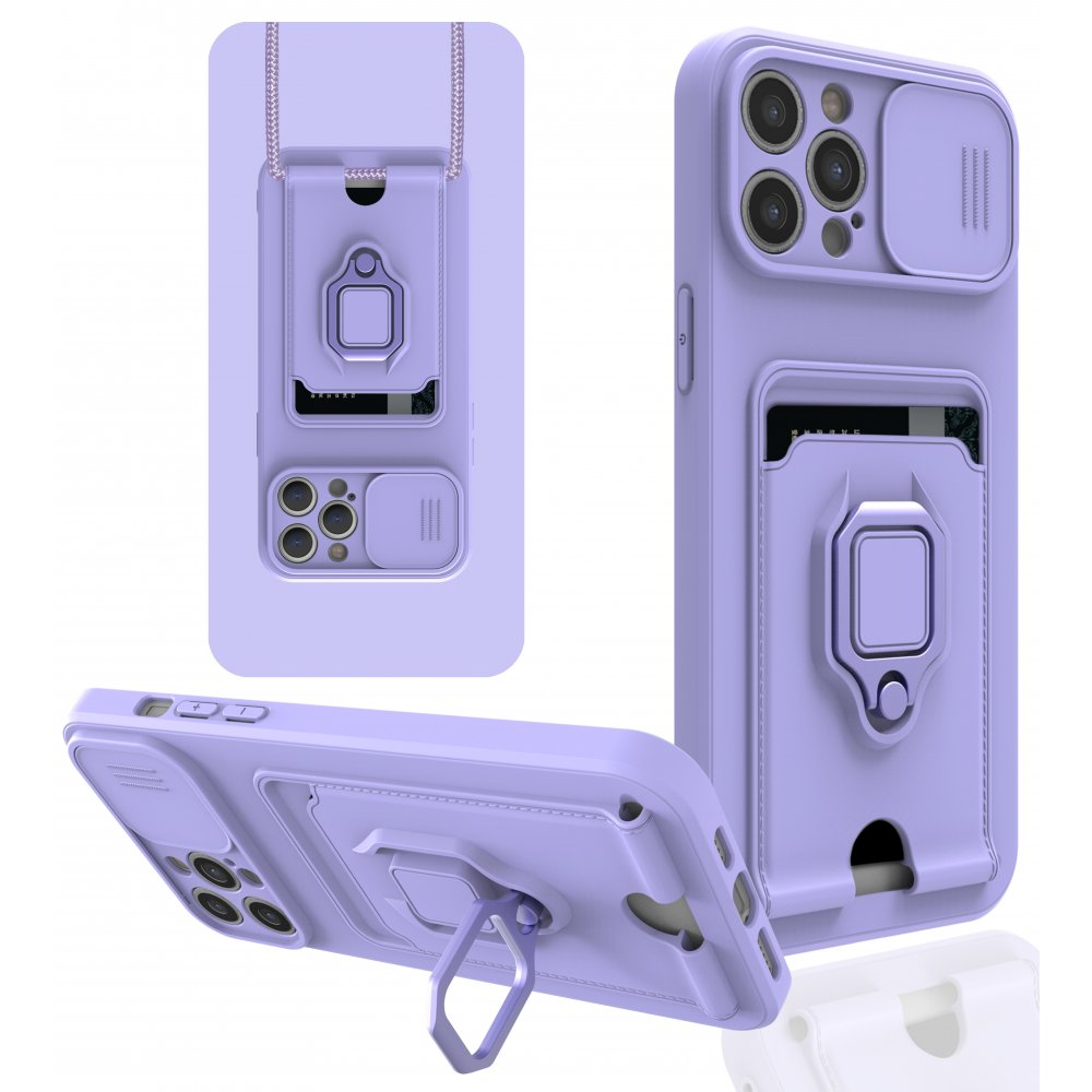  iPhone 12 Pro Max Kılıf Zuma Kartvizitli Yüzüklü Silikon - Lila