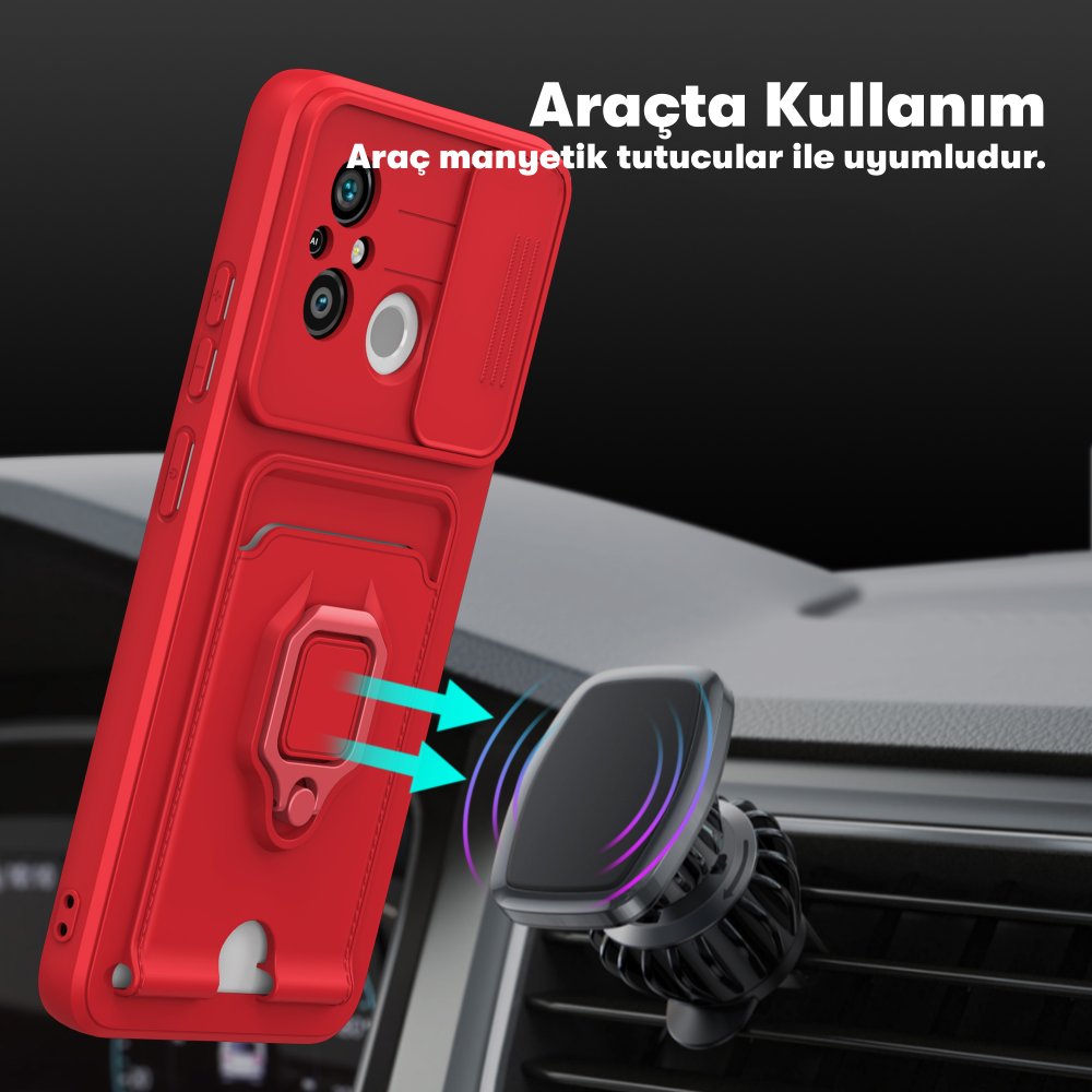 Redmi 12C Kılıf Zuma Kartvizitli Yüzüklü Silikon - Lacivert