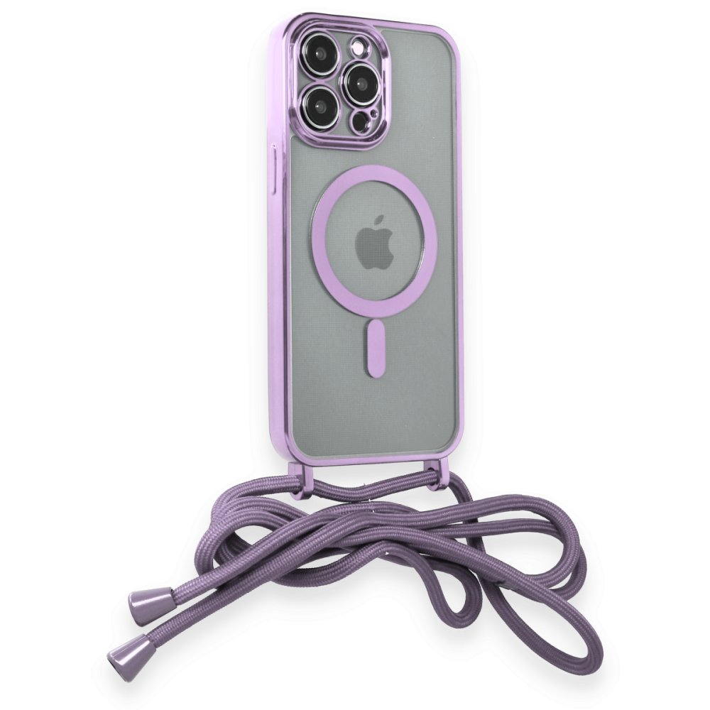  iPhone 12 Pro Kılıf Divo Lazer Askılı Magsafe Kapak - Lila