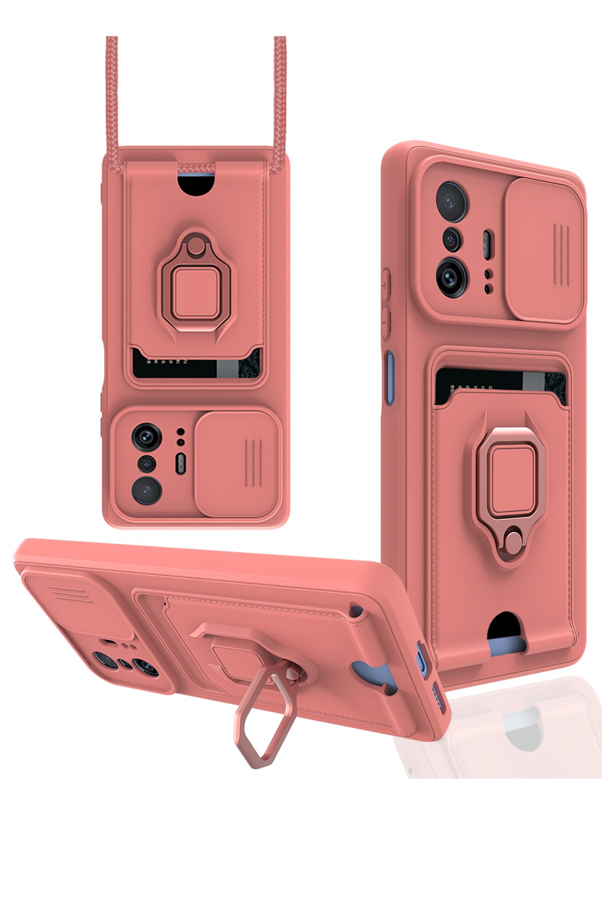  Xiaomi Mi 11T Pro Kılıf Zuma Kartvizitli Yüzüklü Silikon - Pembe