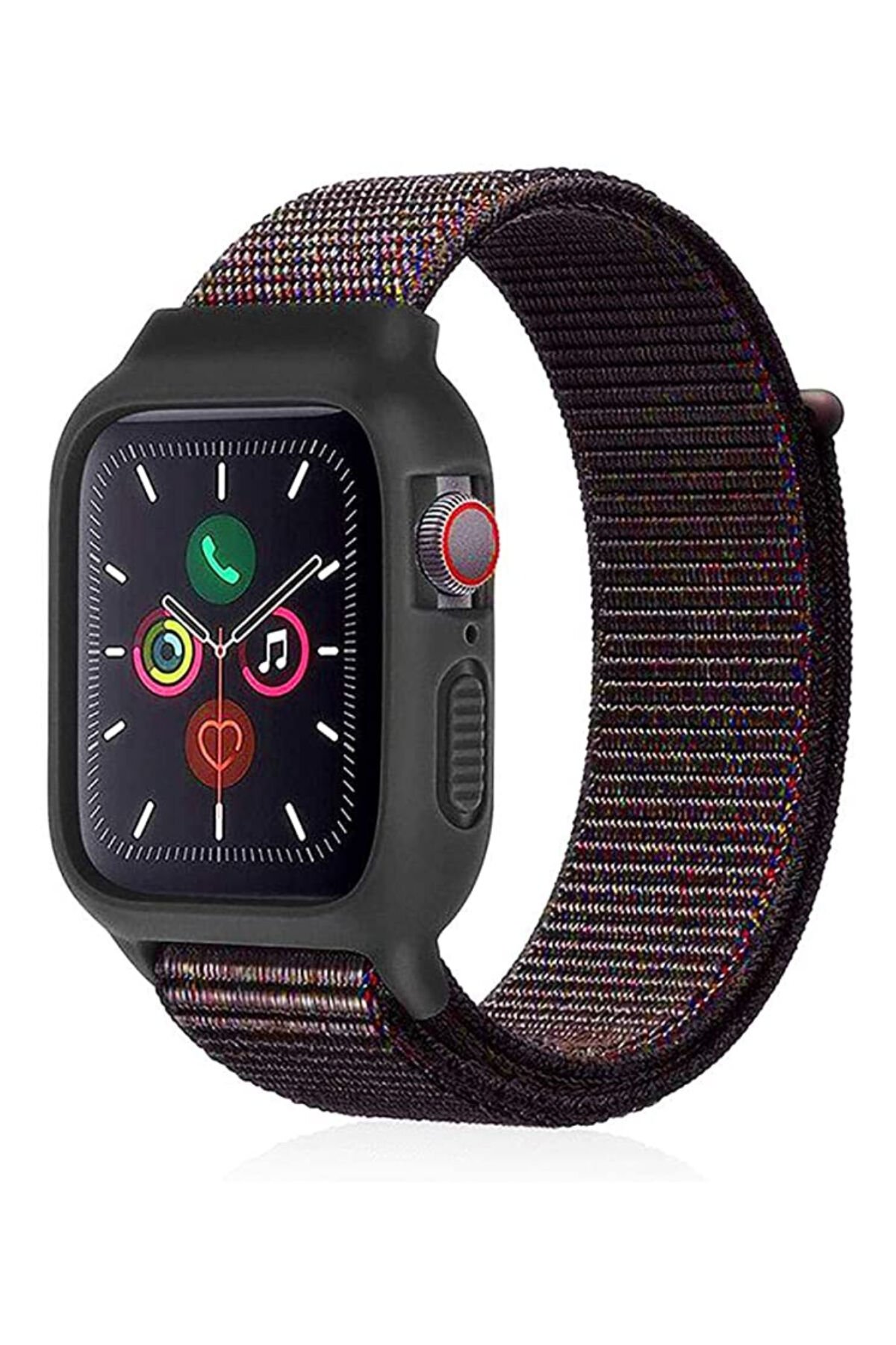  Apple Watch 41mm Hasırlı Cırtcırtlı Kasalı Kordon - Siyah-Mavi